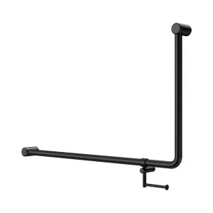 Mecca Care 32mm DDA Accessible Toilet 90 Degree Bent Tube Grab Rail 600X1000mm With Toilet Roll Holder Matte Black by NERO, a Accessible for sale on Style Sourcebook