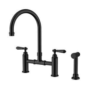 York Bridge Kitchen Set With Hand Spray Matte Black by NERO, a Kitchen Taps & Mixers for sale on Style Sourcebook