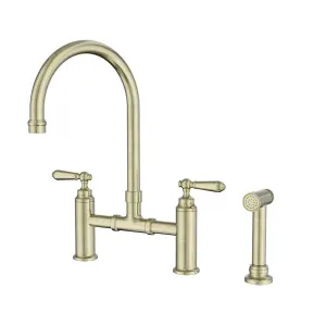 York Bridge Kitchen Set With Hand Spray Aged Brass by NERO, a Kitchen Taps & Mixers for sale on Style Sourcebook