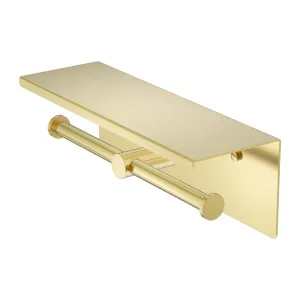 Mecca Double Toilet Roll Holder With Shelf Brushed Gold by NERO, a Toilet Paper Holders for sale on Style Sourcebook