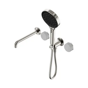 Serenity Progressive Shower System With Spout With Carrara Handle And Serenity Hand Shower Brushed Nickel by NERO, a Shower Heads & Mixers for sale on Style Sourcebook