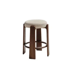 Granite stool in beige chenille and solid ash wood with walnut-coloured finish FSC 100% 65cm by Kave Home, a Bar Stools for sale on Style Sourcebook