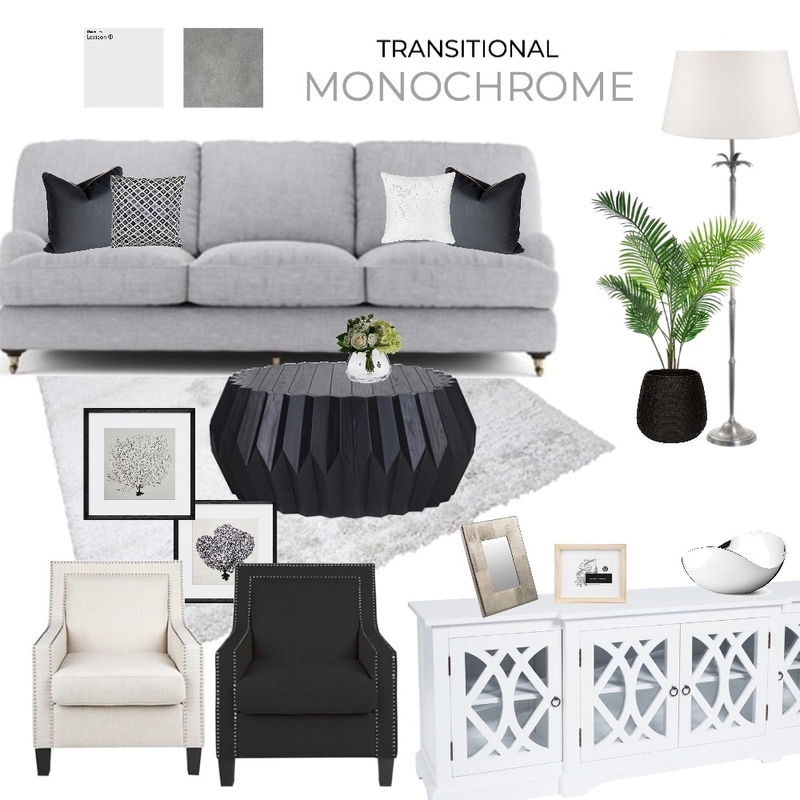 Transitional Monochrome Family Room Mood Board by stefzec on Style Sourcebook