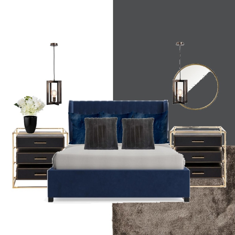 blue bedroom with gold Mood Board by evesam on Style Sourcebook