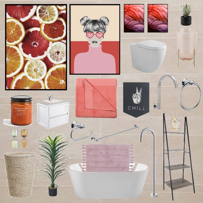 pink/orange girly ensuite Mood Board by eliselaura on Style Sourcebook