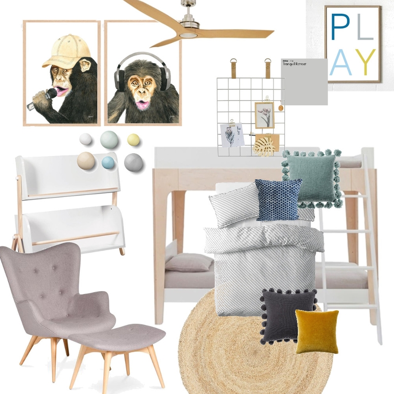 Pick A Pear Two monkeys jumping on the bed Mood Board by pixelspluspaper on Style Sourcebook