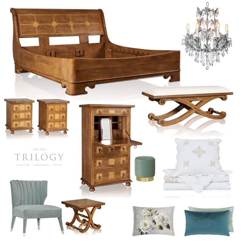 Bedroom - Fruitwood - Driftwood &amp; Almond Green Velvet Mood Board by Trilogy on Style Sourcebook