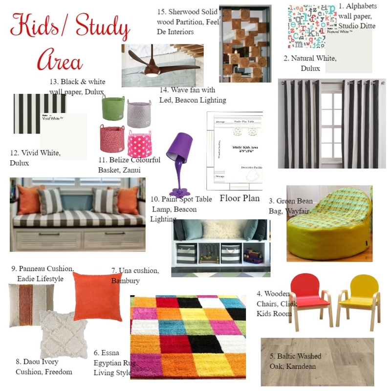 Kids/ Study Area Mood Board by Bhakti Mehta on Style Sourcebook