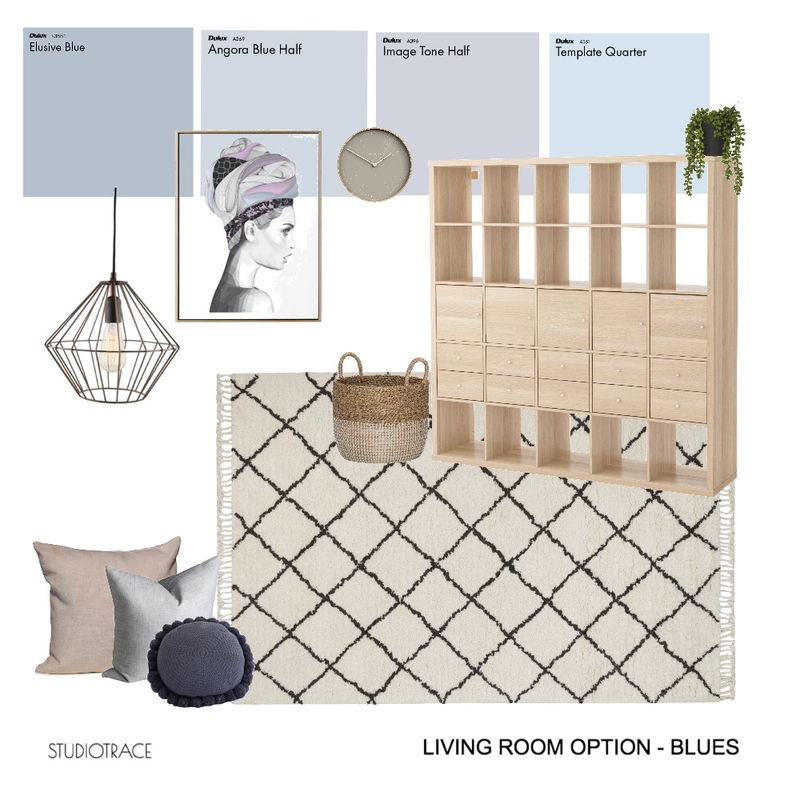 LIVING ROOM OPTION 2 - BLUES Mood Board by Studiotrace on Style Sourcebook