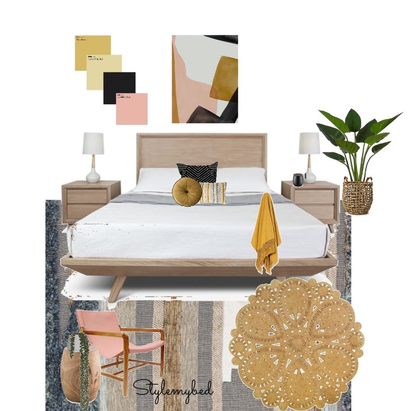 Mustard &amp; Pink Bedroom Mood Board by stylemybed on Style Sourcebook