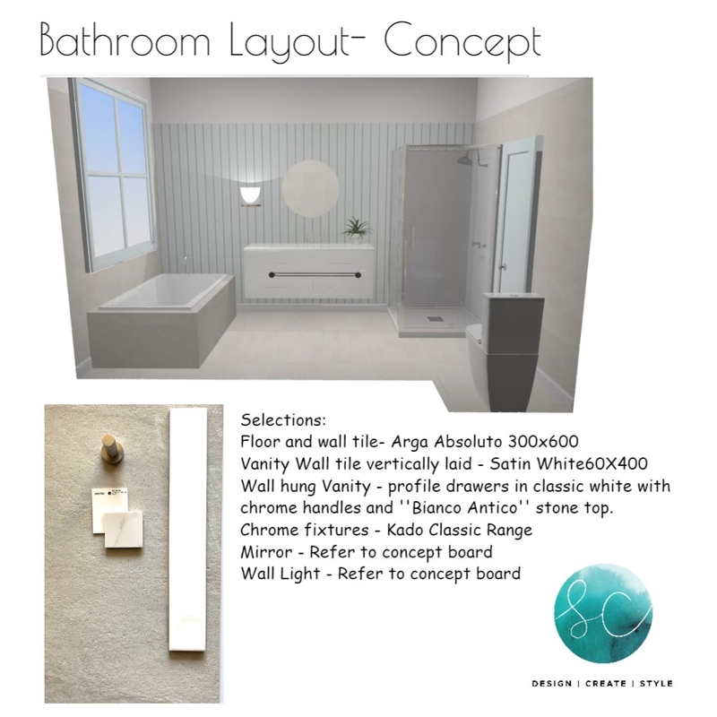 Bathroom Layout Concept Mood Board by Sara Campbell on Style Sourcebook