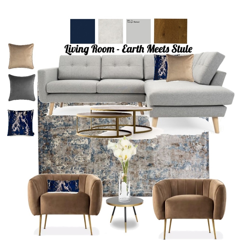 Earth &amp; Navy-blue Living Room Mood Board by Nqobile Mthembu on Style Sourcebook