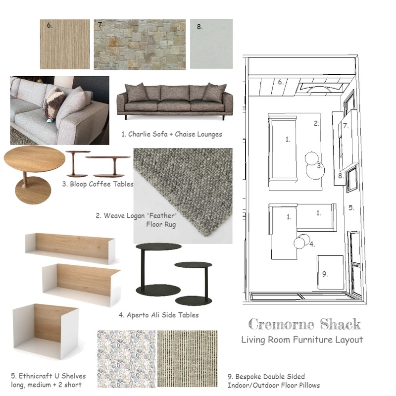 Cremorne Shack Living Room Layout Mood Board by decodesign on Style Sourcebook