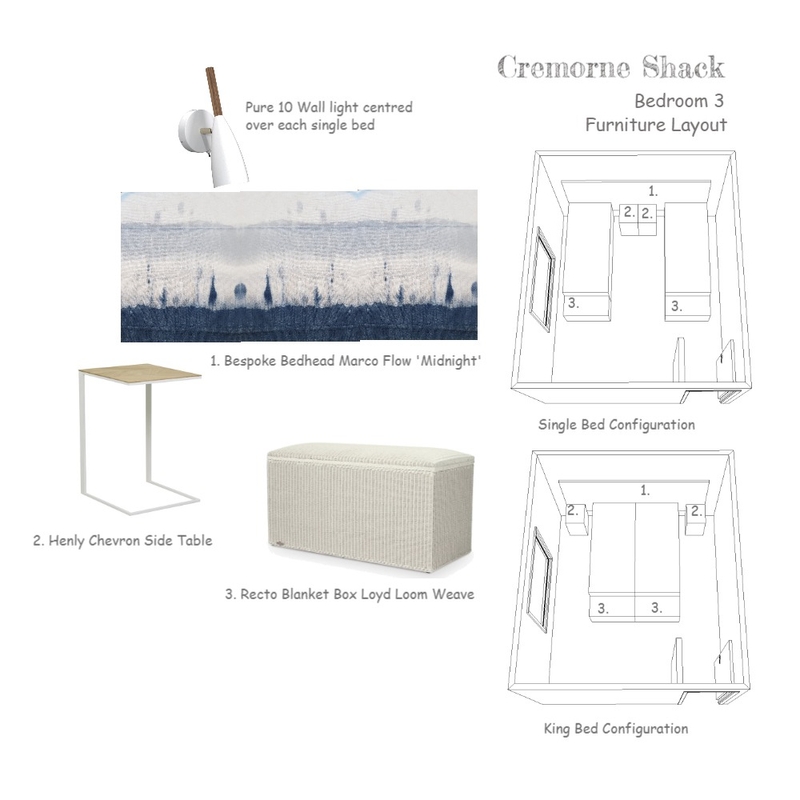 Cremorne Shack Bedroom 3 Furniture Layout Mood Board by decodesign on Style Sourcebook