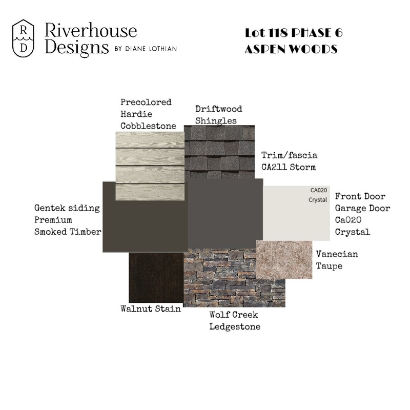 Lot 118 Aspen Woods Mood Board by Riverhouse Designs on Style Sourcebook