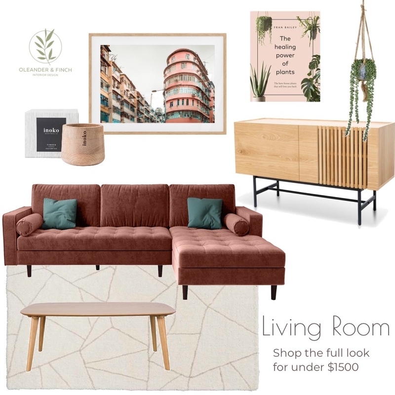 Living under $1500 Mood Board by Oleander & Finch Interiors on Style Sourcebook