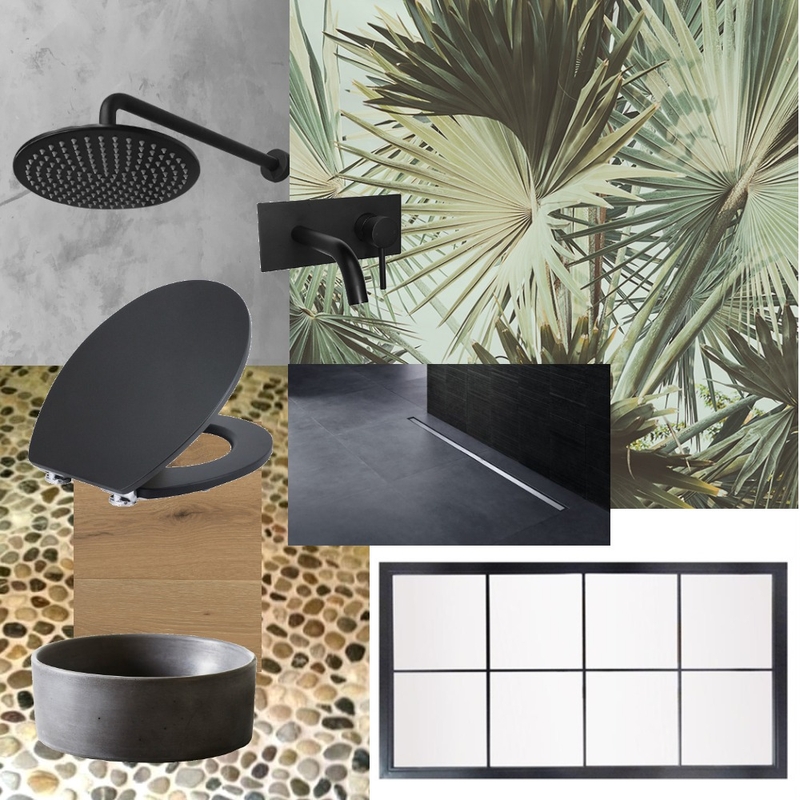 Bathroom renovation - Black and jungle panel Mood Board by minou on Style Sourcebook