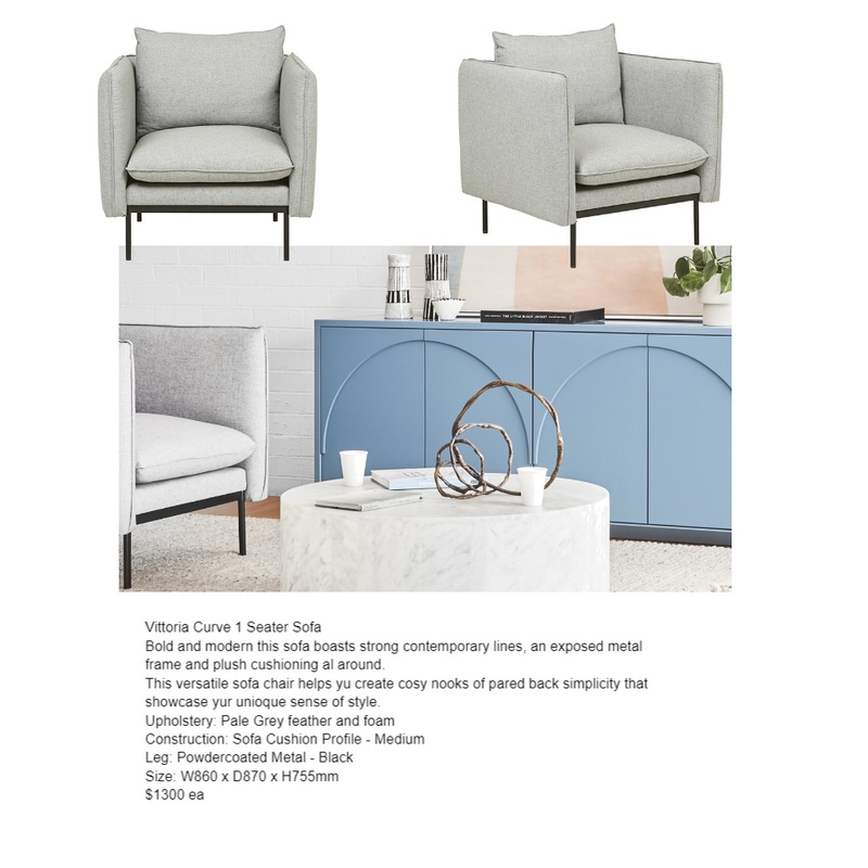 Vittoria Curve 1 Seater Sofa Mood Board by bowerbirdonargyle on Style Sourcebook