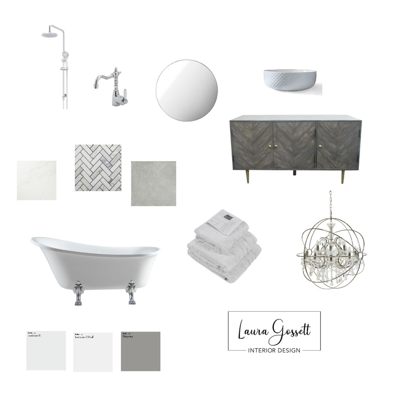 Gray Glam Bathroom Interior Design Mood Board by Laura G