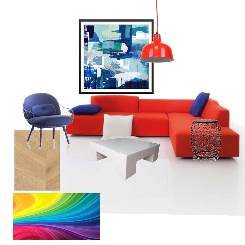 Red and blue Color scheme living room Interior Design Mood Board by Simona Jack