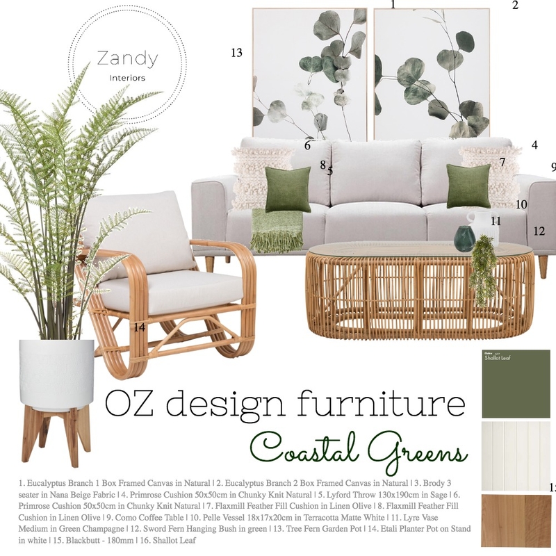 Coastal Greens Oz Design Furniture Mood Board by Zandy Interiors on Style Sourcebook