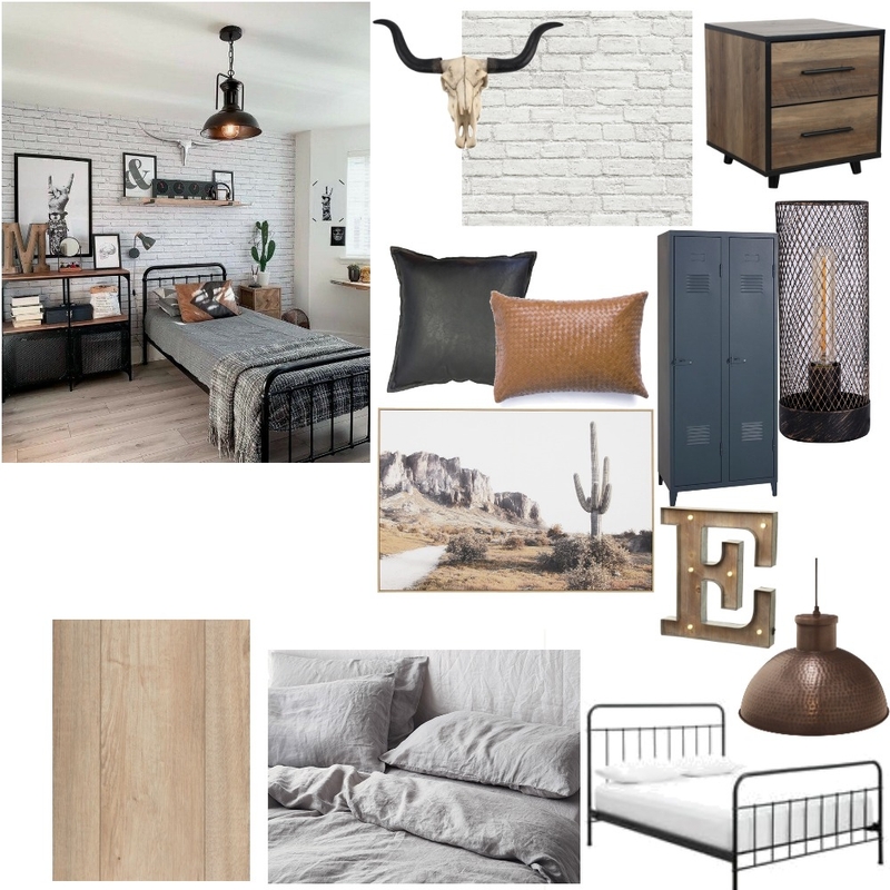 boys industrial rustic style room Mood Board by milopilo15 on Style Sourcebook