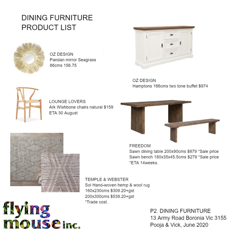 Pooja- P2. Product list: Dining Furniture Mood Board by Flyingmouse inc on Style Sourcebook