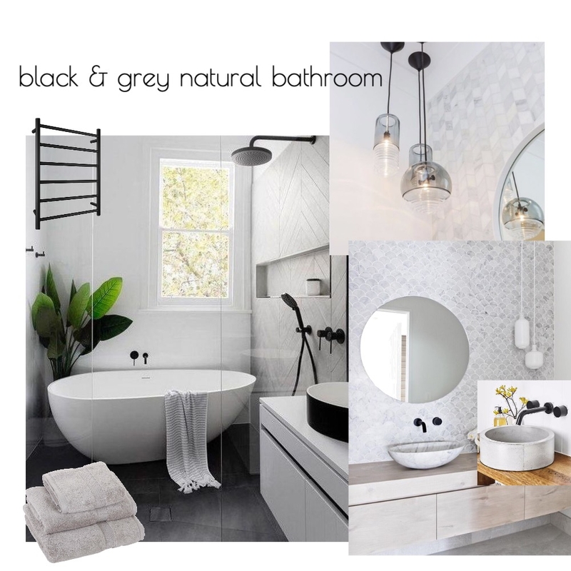Black and grey natural bathroom Mood Board by sarahsnowchic on Style Sourcebook