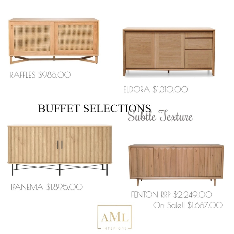 BUFFET SELECTIONS - SUBTLE TEXTURE Mood Board by AML INTERIORS on Style Sourcebook