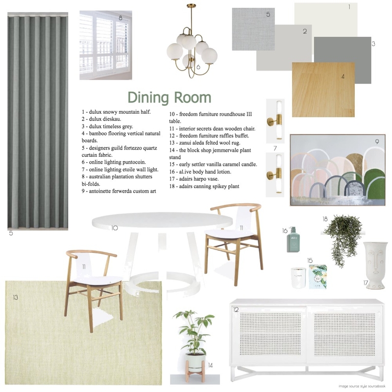 Dining Sample Board Module 9 Mood Board by Studio Alyza on Style Sourcebook