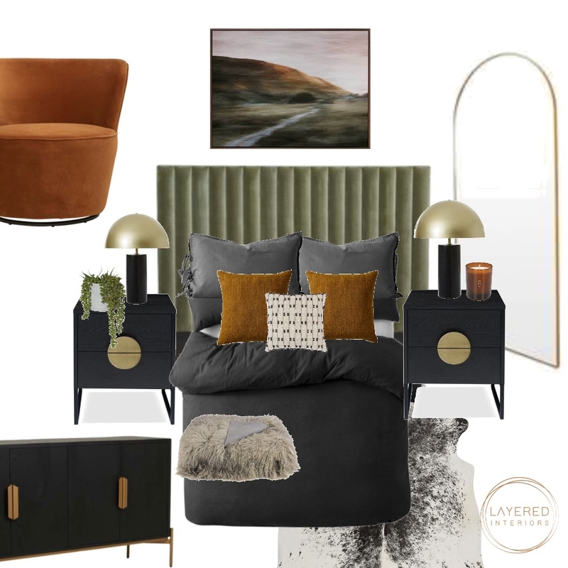 Modern, Industrial, Art Deco Moody Bedroom Mood Board by Layered Interiors on Style Sourcebook