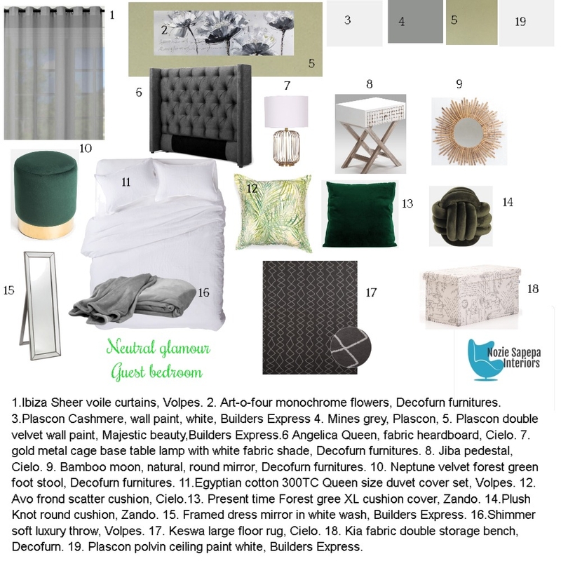 Neutral Glamour GUEST BEDROOM Mood Board by Nozie on Style Sourcebook