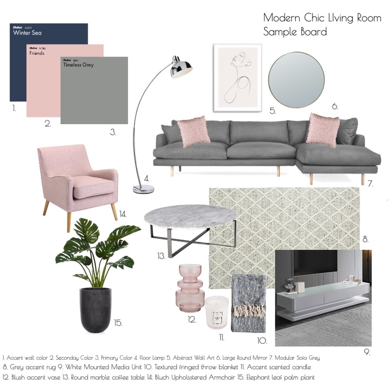 Modern Chic Living Room - Sample Board Mood Board by LABlock on Style Sourcebook