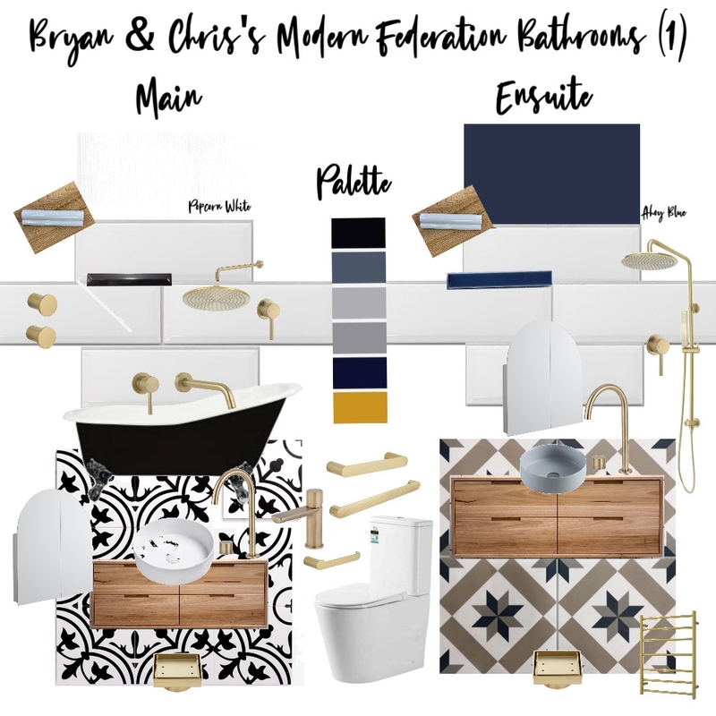 Bryan & Chris's Modern Federation Bathrooms (1) Mood Board by Copper & Tea Design by Lynda Bayada on Style Sourcebook