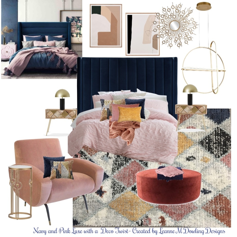 Navy and Pink Luxe Deco twist Mood Board by leannedowling on Style Sourcebook