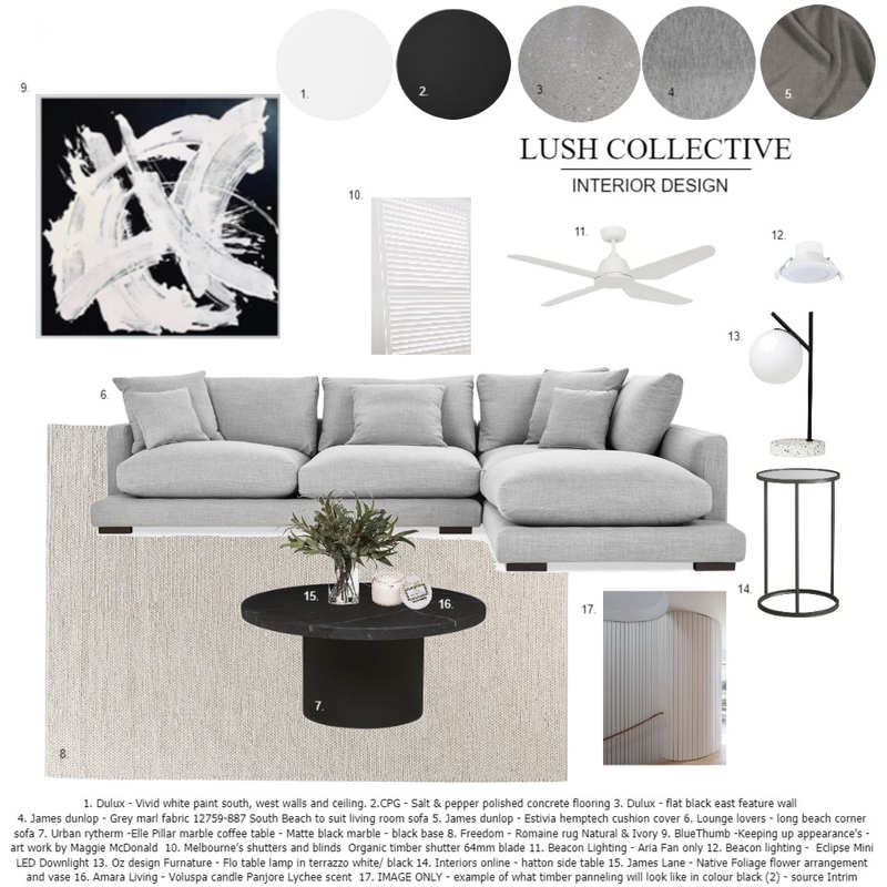 module 9 - living room sample board Mood Board by Shaecarratello on Style Sourcebook