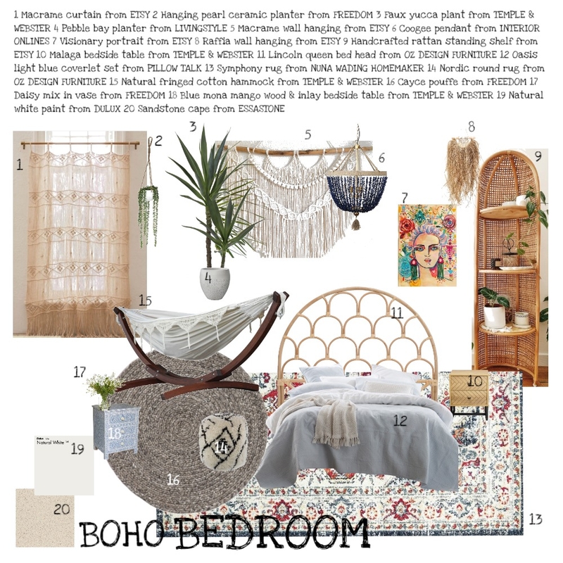 SAMPLE BOARD - BEDROOM-BOHO Mood Board by Yujin Lee on Style Sourcebook