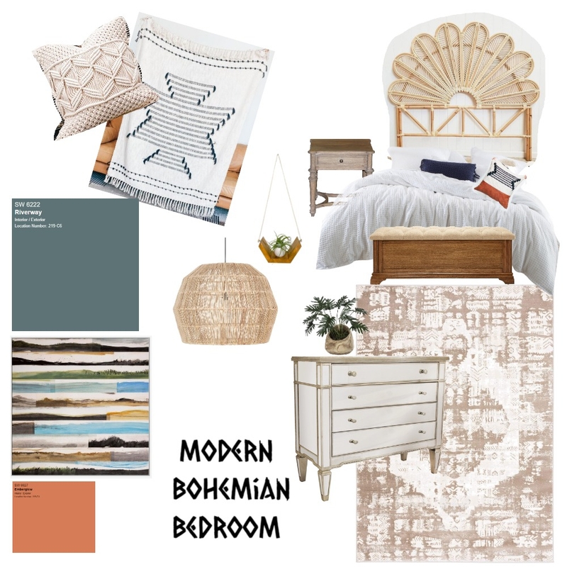 Modern Bohemian Bedroom Mood Board by Repurposed Interiors on Style Sourcebook