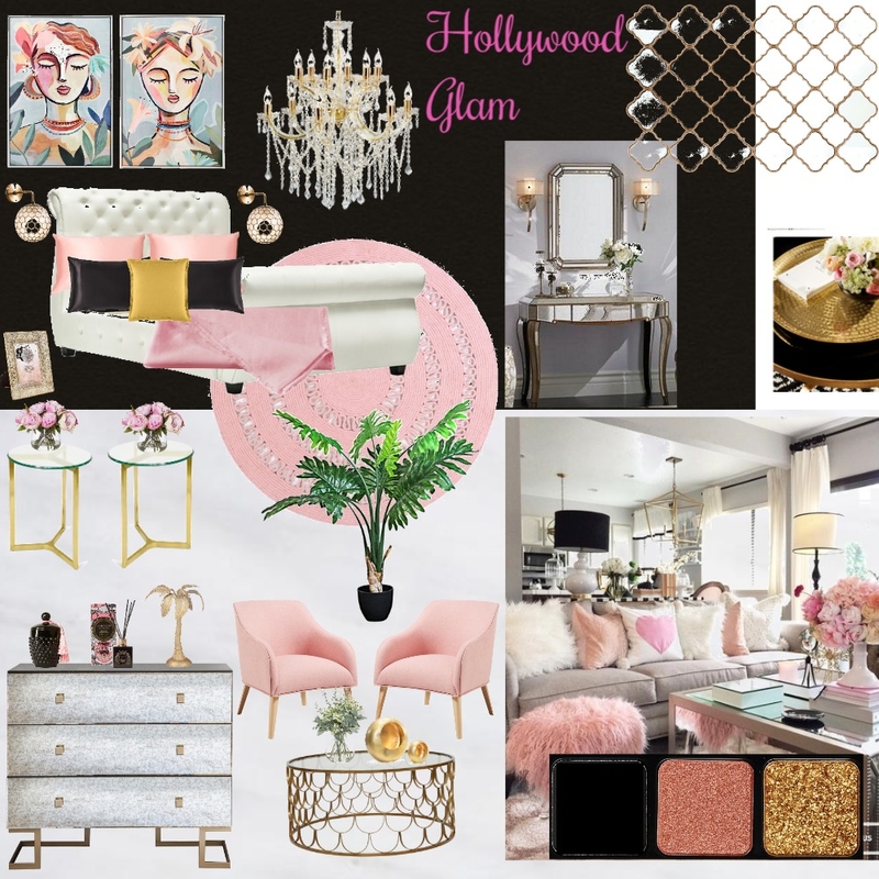 Hollywood Glam with diamond mirror, new chair and pallette Mood Board by Giang Nguyen on Style Sourcebook