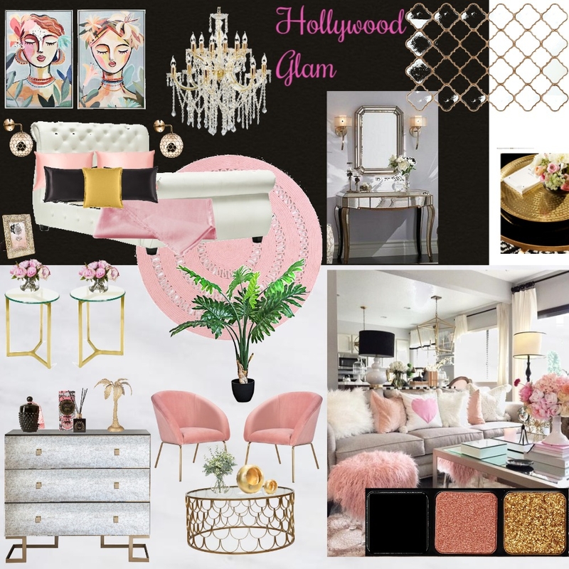 Hollywood Glam with diamond mirror, new chair and pallette Mood Board by Giang Nguyen on Style Sourcebook