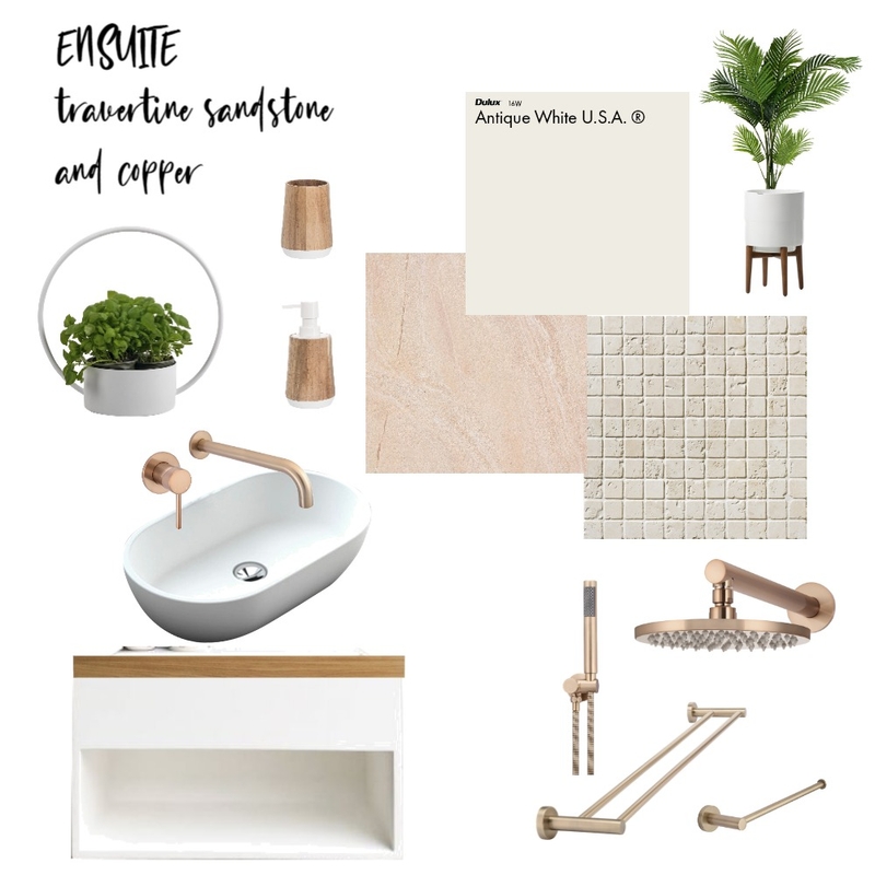 Ensuite Copper, Travertine & Sand Mood Board by CharissaLyons on Style Sourcebook