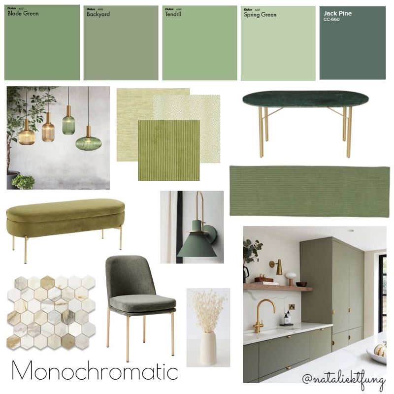 Monochromatic Green Pinterest Mood Board by kt! on Style Sourcebook