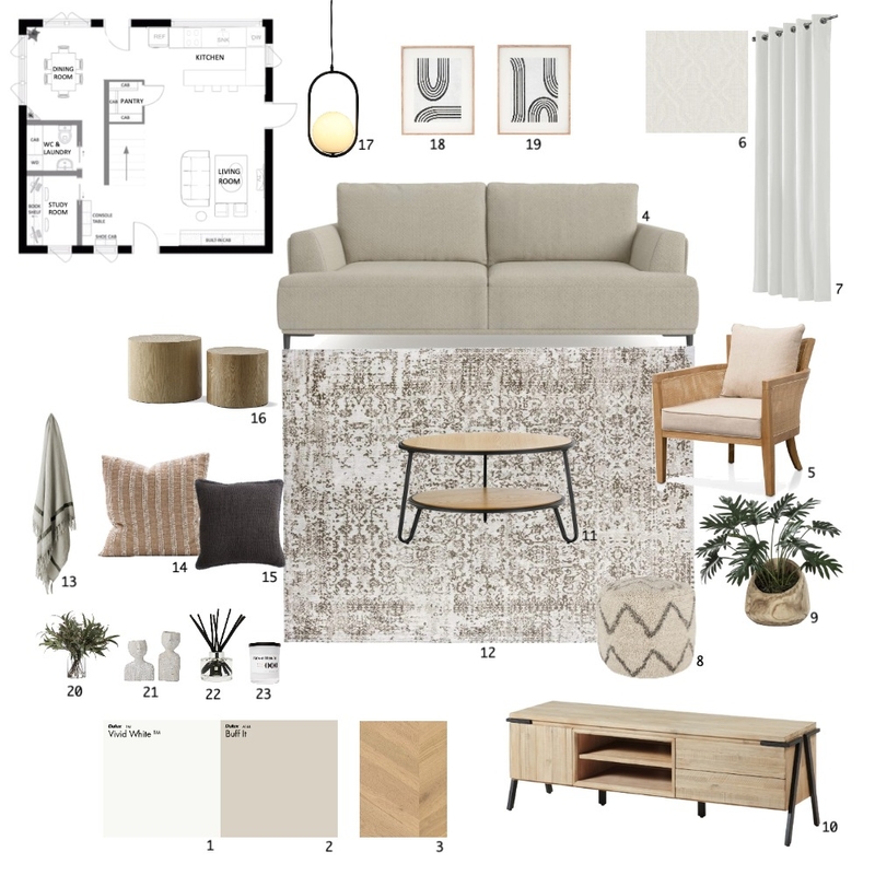 Living Room Sample Board Mood Board by carissamariz on Style Sourcebook