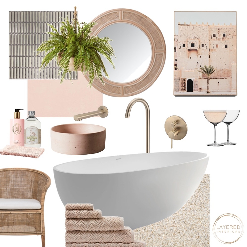 Peach And Pink Bathroom Mood Board by Layered Interiors on Style Sourcebook