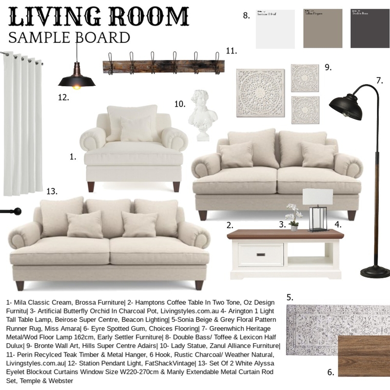 Living Room- Sample Board Mood Board by Katy Mortimer on Style Sourcebook