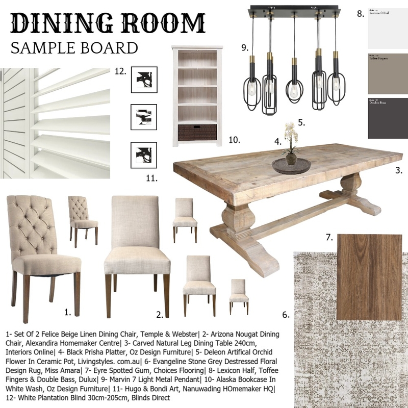 Dining Room- Sample Board Mood Board by Katy Mortimer on Style Sourcebook