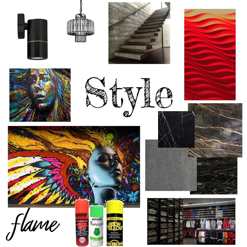 Hannahs flame streetwear Mood Board by Elisha Stafford Design on Style Sourcebook