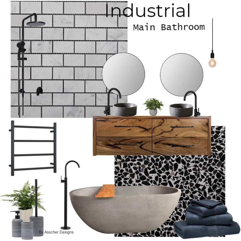 Industrial main bathroom Mood Board by Asscher Designs on Style Sourcebook