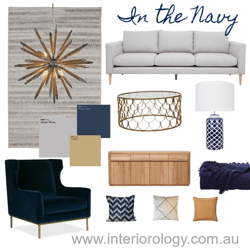 Navy Blue Living Mood Board by interiorology on Style Sourcebook