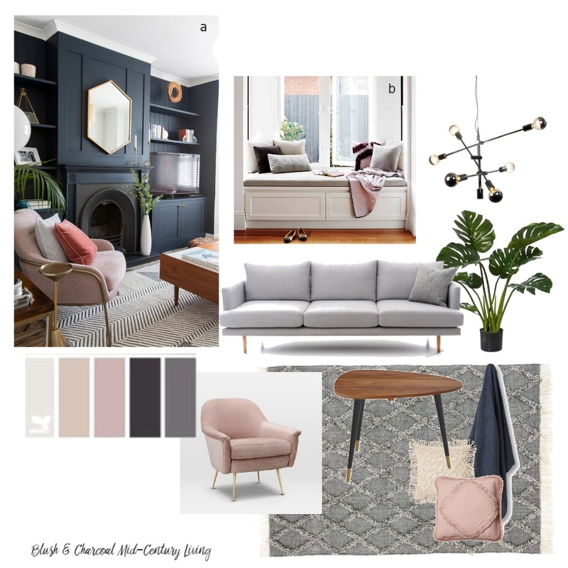 Blush & Charcoal Mid Century Living Mood Board by Zuri Haven Designs on Style Sourcebook